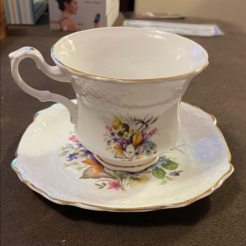 Elegant Floral Porcelain Teacup and Saucer Set